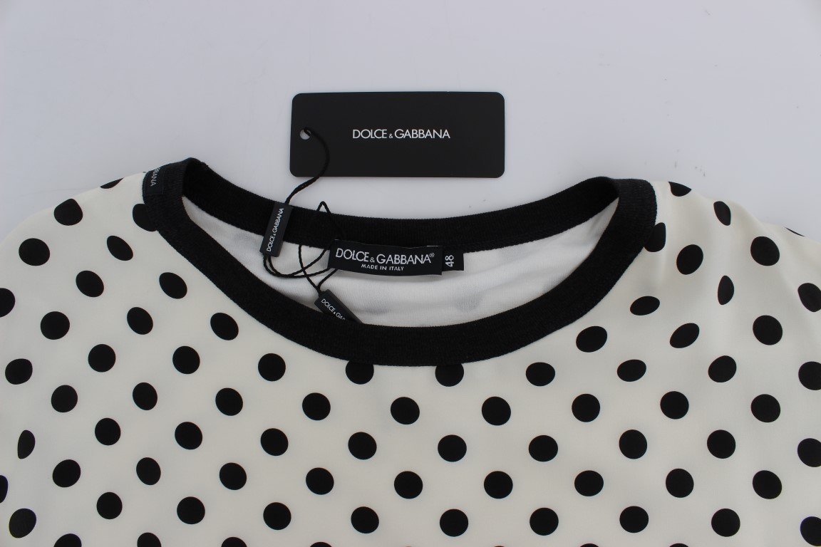 White Black Polka Silk Crewneck T-shirt