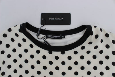 White Black Polka Silk Crewneck T-shirt