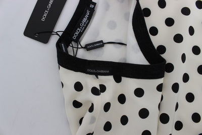 White Black Polka Silk Crewneck T-shirt