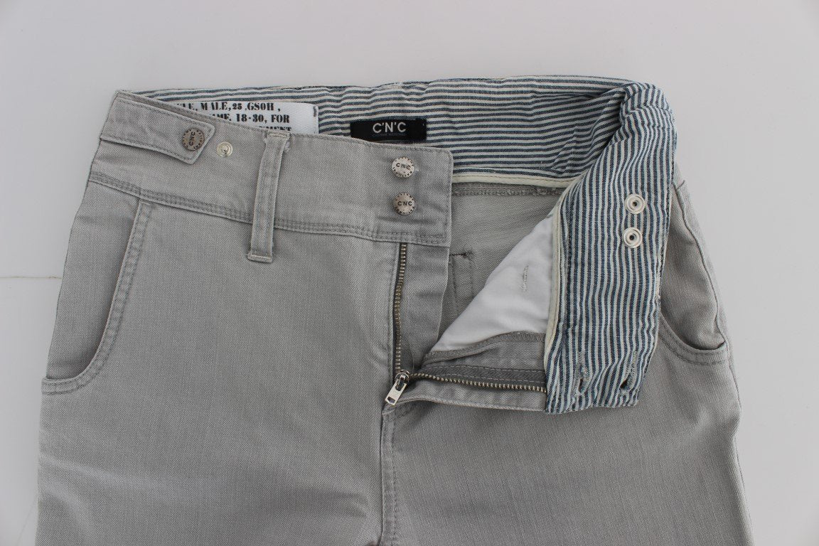 Gray Cotton Blend Super Slim Fit Jeans