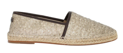 Beige Sequined Logo Loafers Espadrilles