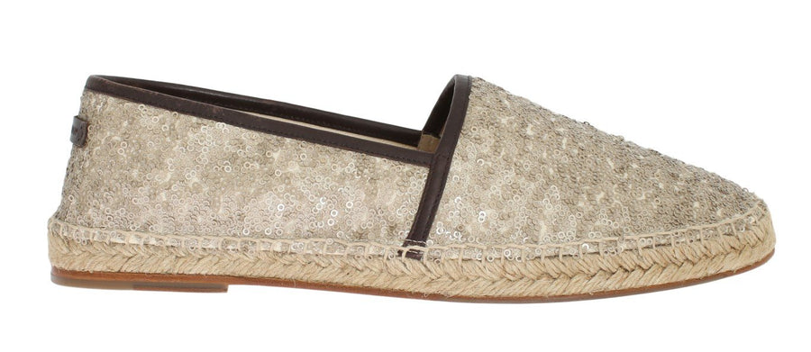 Beige Sequined Logo Loafers Espadrilles