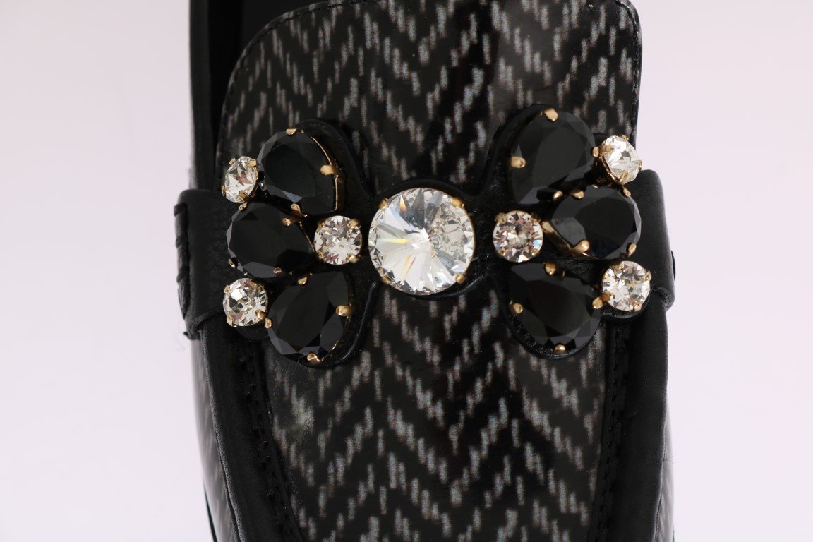 Black Leather Crystal Moccasins Shoes