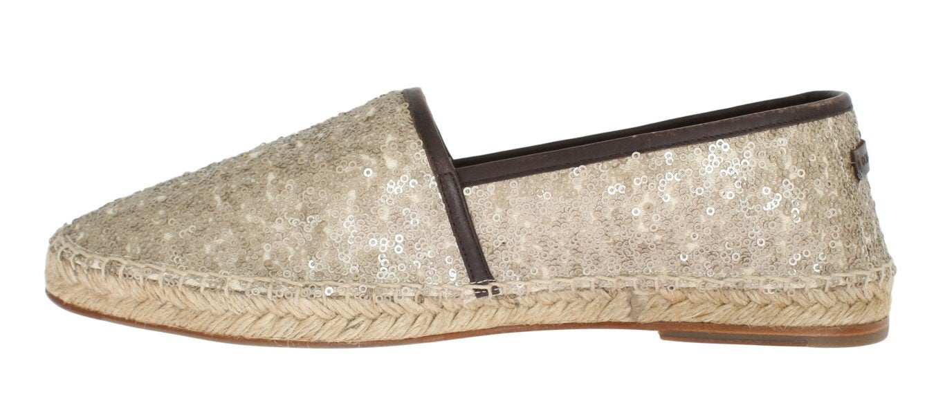 Beige Sequined Logo Loafers Espadrilles