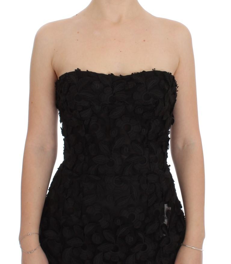 Black Floral Lace Shift Midi A-Line Dress