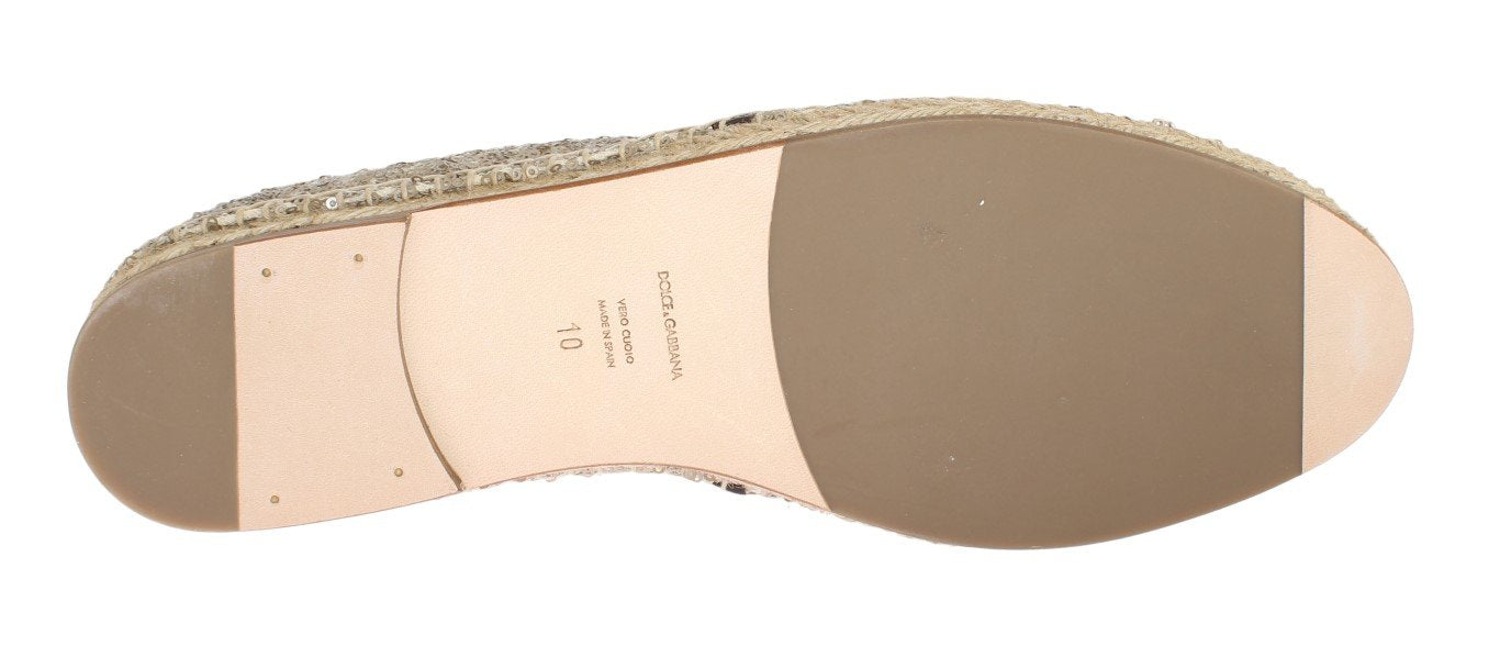 Beige Sequined Logo Loafers Espadrilles