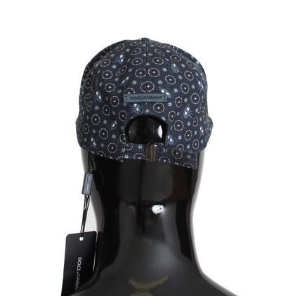 Blue Pattern Cotton Flat Bill Cap