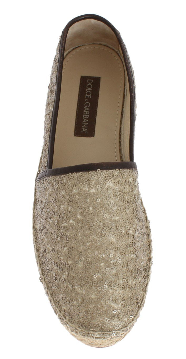 Beige Sequined Logo Loafers Espadrilles