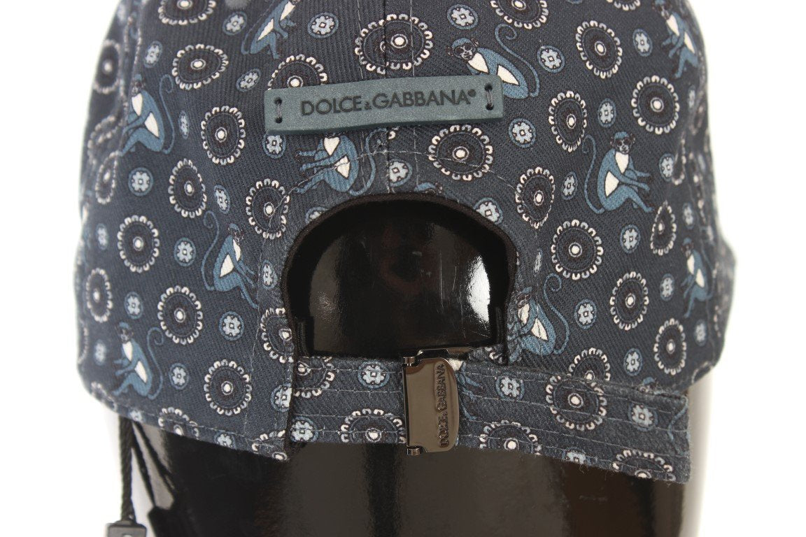 Blue Pattern Cotton Flat Bill Cap