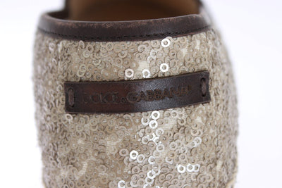 Beige Sequined Logo Loafers Espadrilles