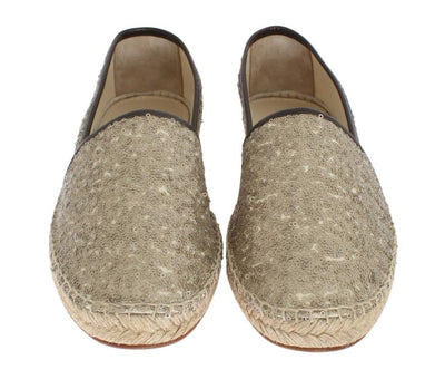 Beige Sequined Logo Loafers Espadrilles