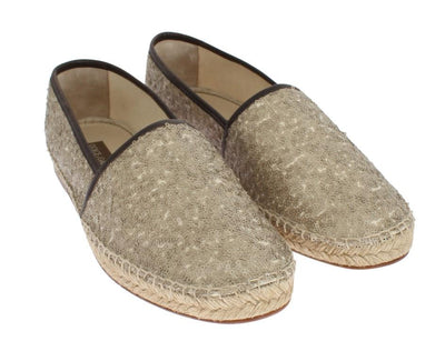 Beige Sequined Logo Loafers Espadrilles