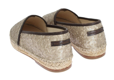Beige Sequined Logo Loafers Espadrilles