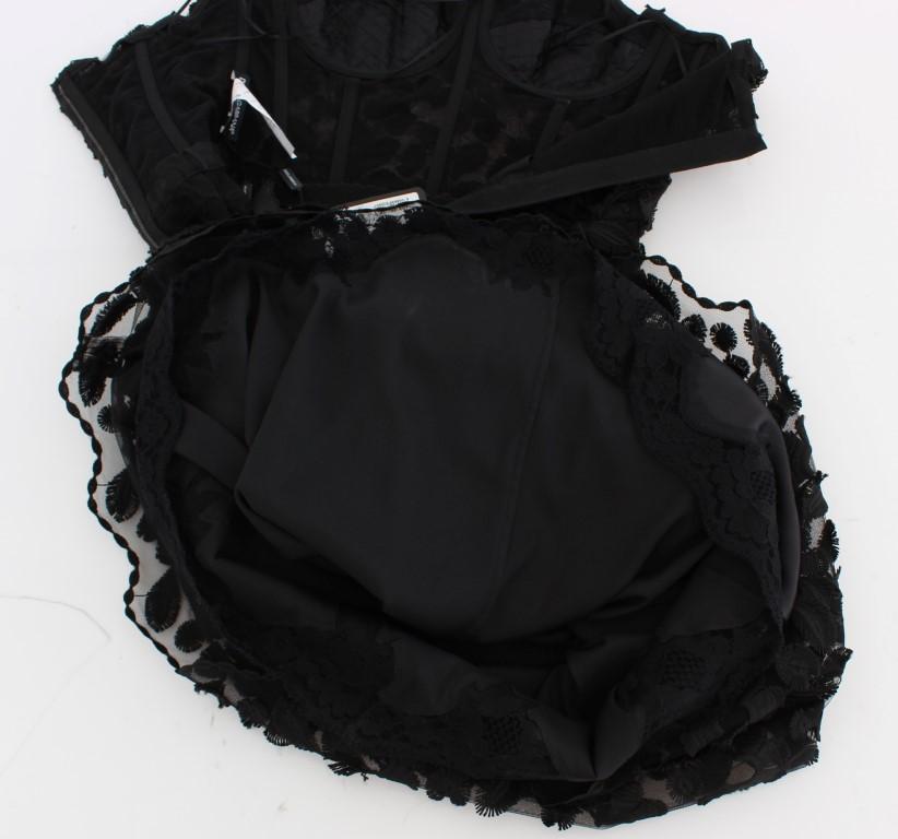 Black Floral Lace Shift Midi A-Line Dress