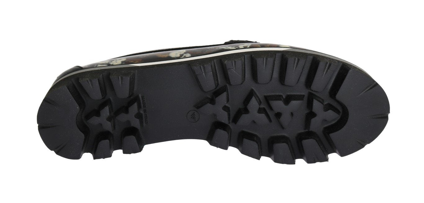 Black Leather Crystal Moccasins Shoes
