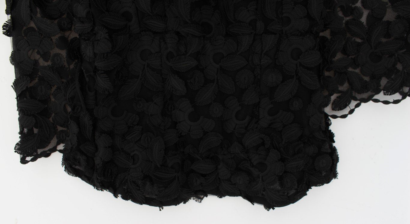Black Floral Lace Shift Midi A-Line Dress