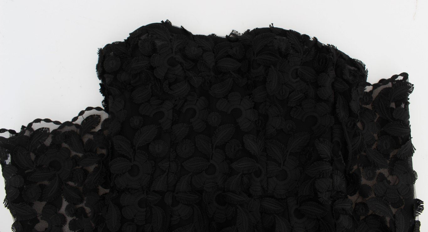 Black Floral Lace Shift Midi A-Line Dress