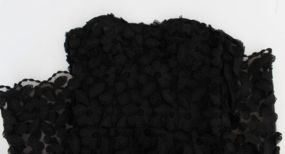 Black Floral Lace Shift Midi A-Line Dress