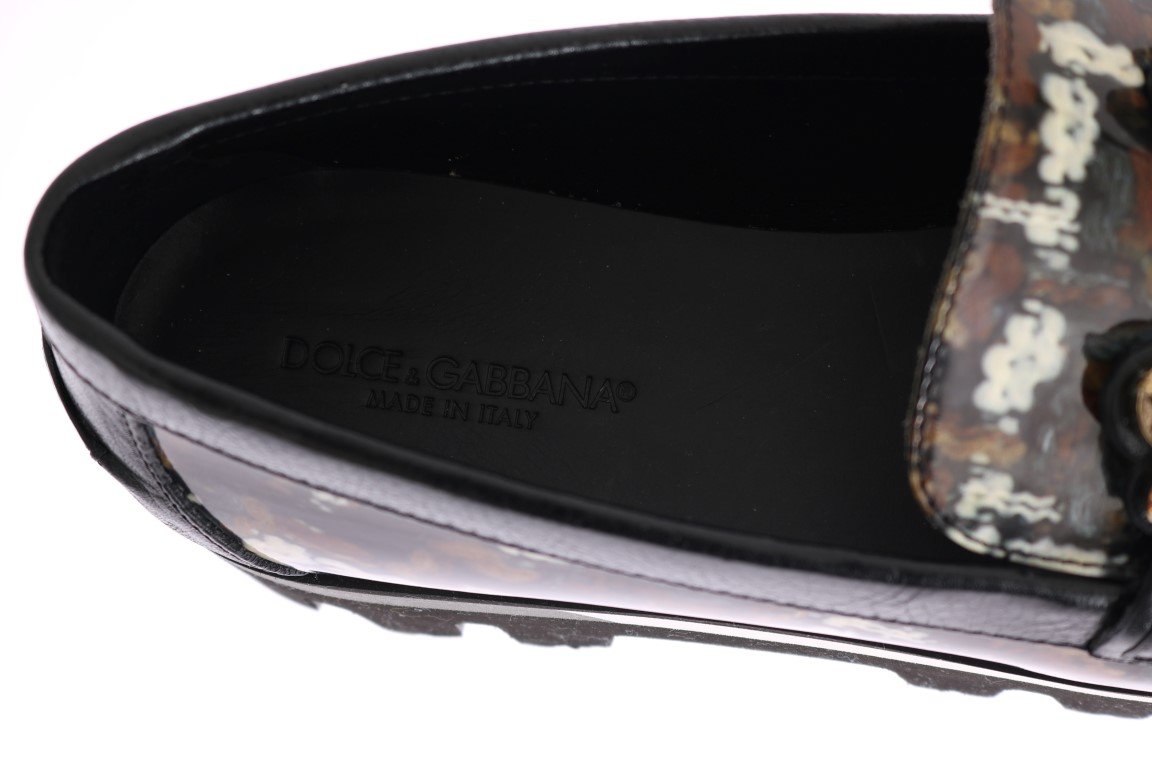 Black Leather Crystal Moccasins Shoes