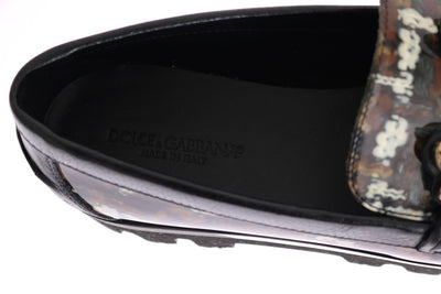 Black Leather Crystal Moccasins Shoes
