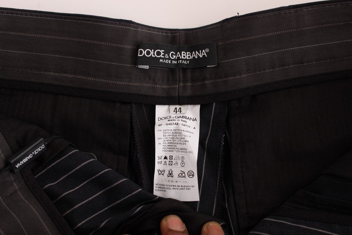 Black Striped Patchwork Cotton Linen Shorts