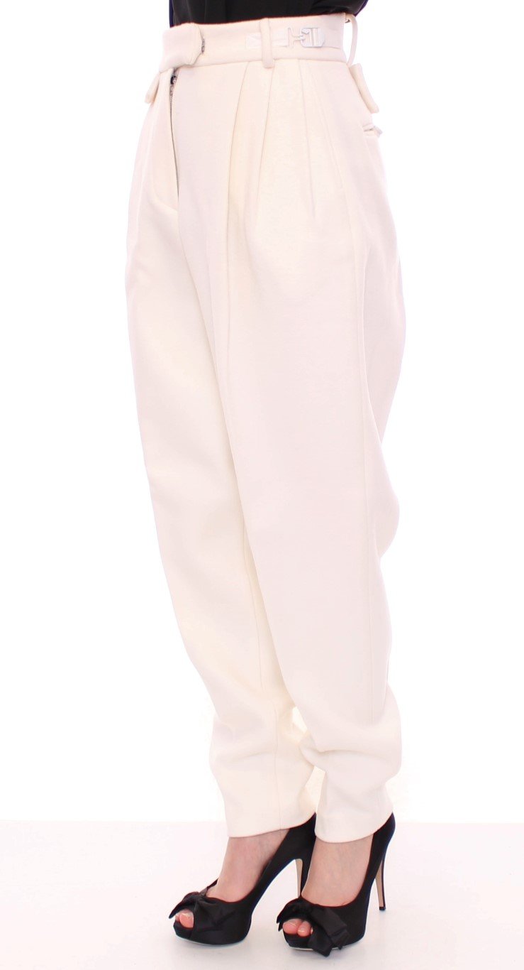 White Wool High Waist Casual Pants