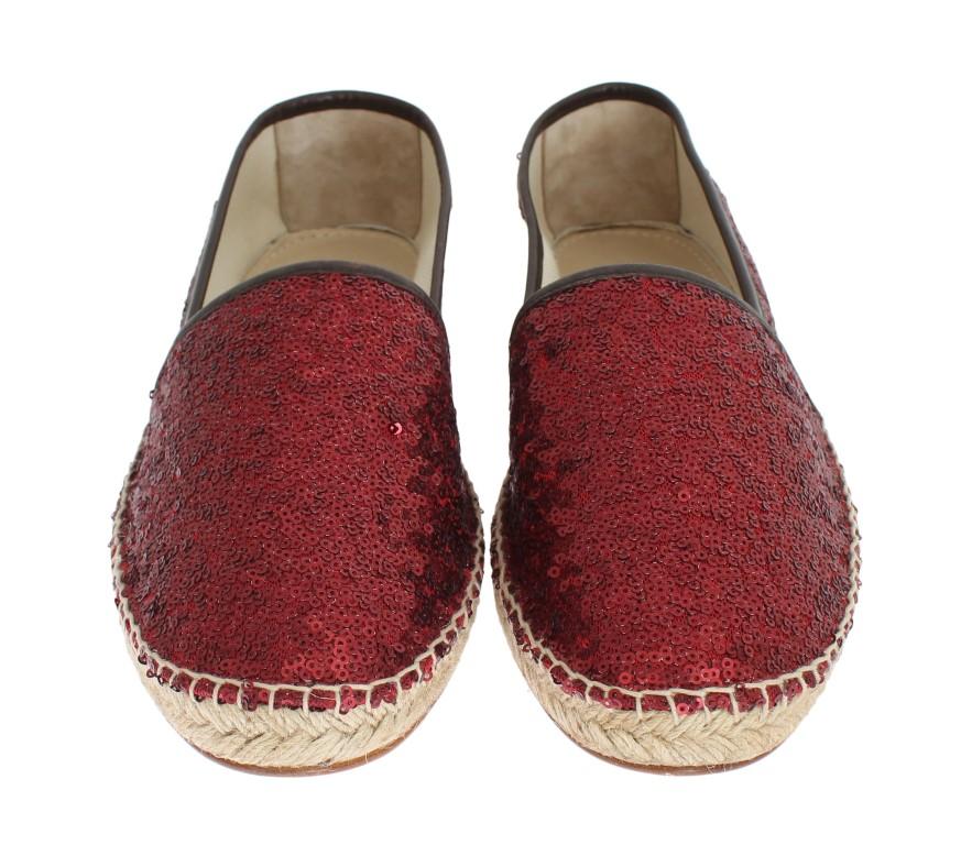 Red Sequined Logo Loafers Espadrilles
