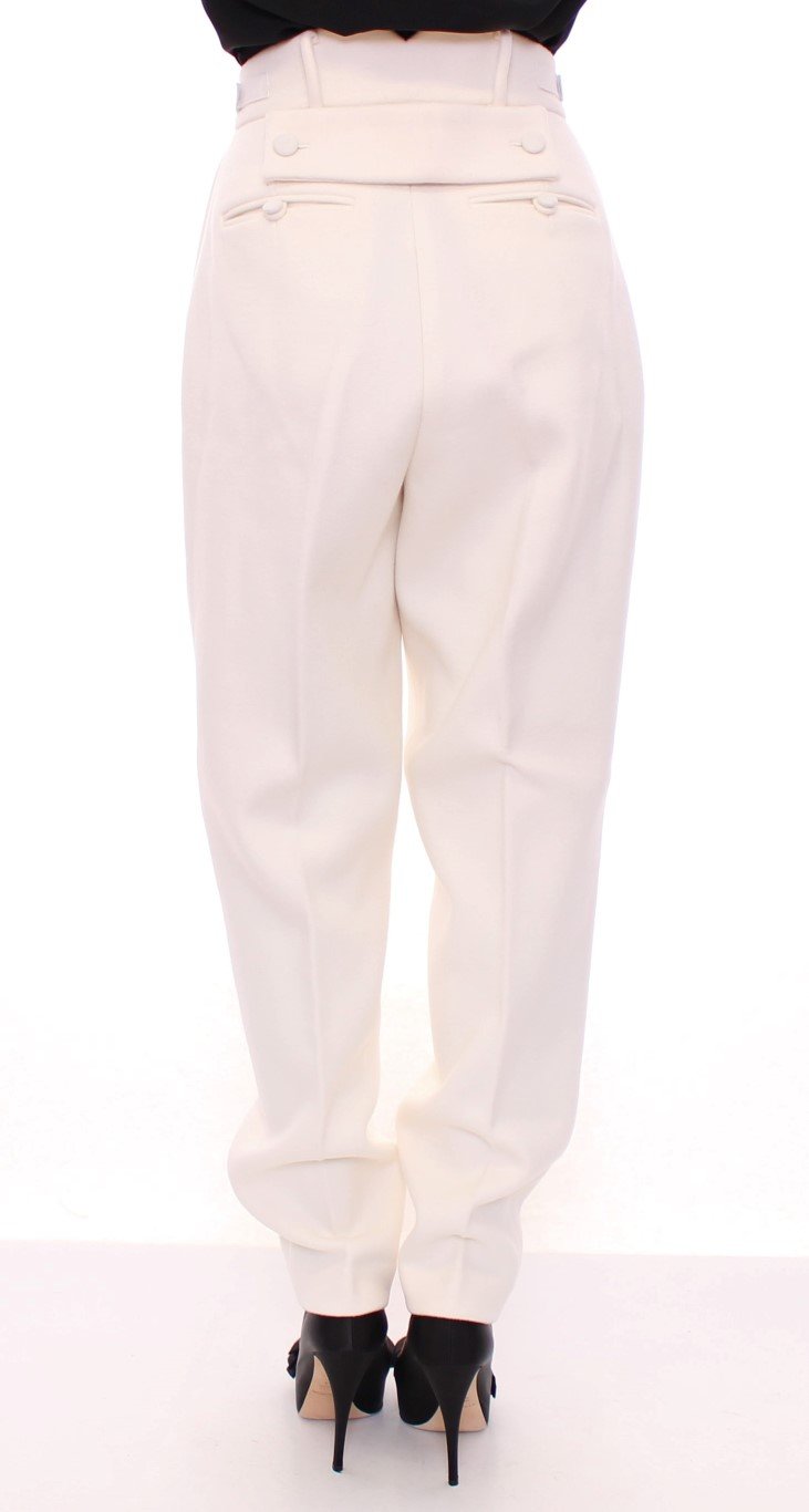 White Wool High Waist Casual Pants