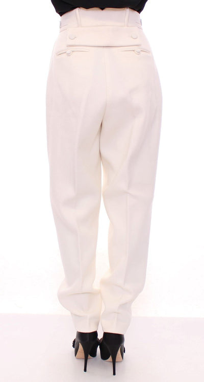 White Wool High Waist Casual Pants