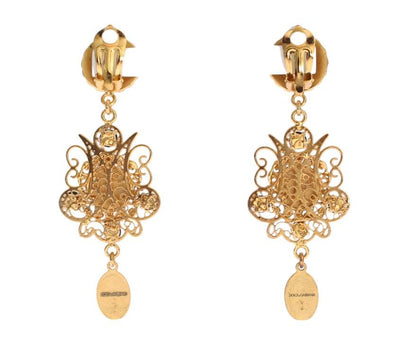 Gold Black Crystal Sicily Dangling Clip On Earring