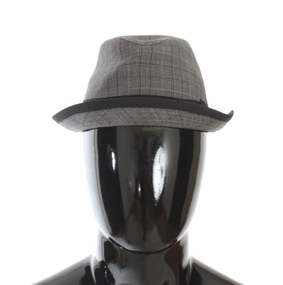 Gray Black Check Virgin Wool Trilby Hat