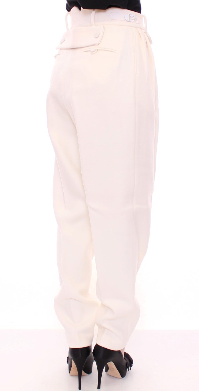 White Wool High Waist Casual Pants