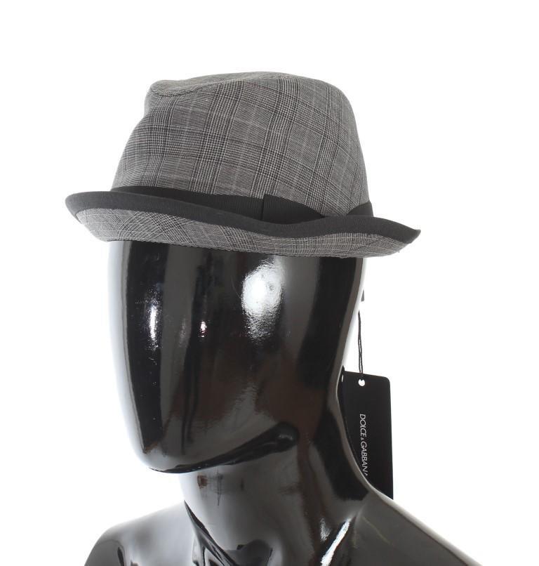 Gray Black Check Virgin Wool Trilby Hat