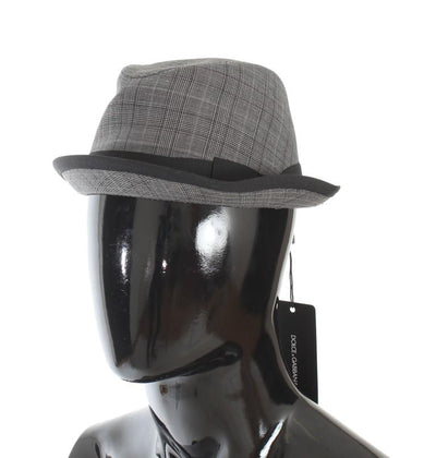 Gray Black Check Virgin Wool Trilby Hat