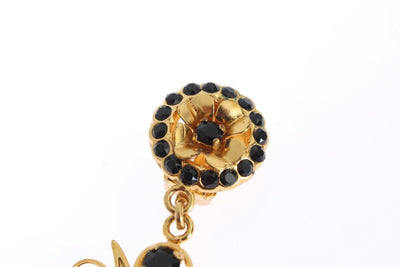 Gold Black Crystal Sicily Dangling Clip On Earring