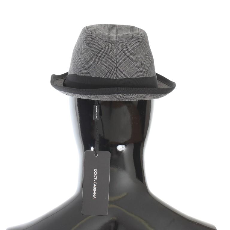 Gray Black Check Virgin Wool Trilby Hat