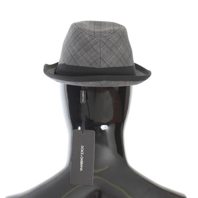 Gray Black Check Virgin Wool Trilby Hat