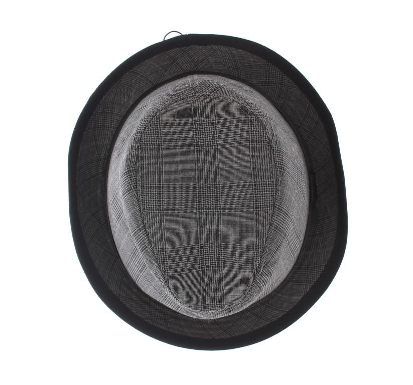 Gray Black Check Virgin Wool Trilby Hat