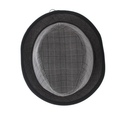 Gray Black Check Virgin Wool Trilby Hat