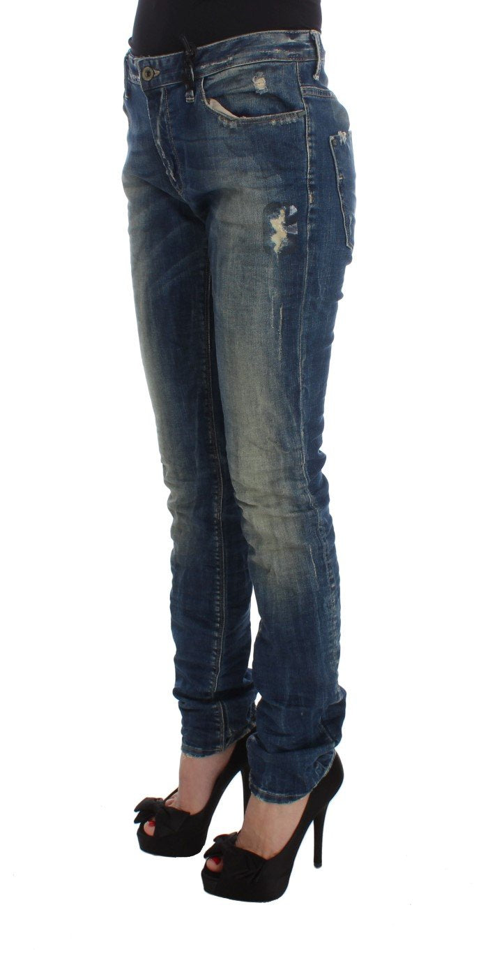 Blue Cotton Blend Straight Fit Jeans