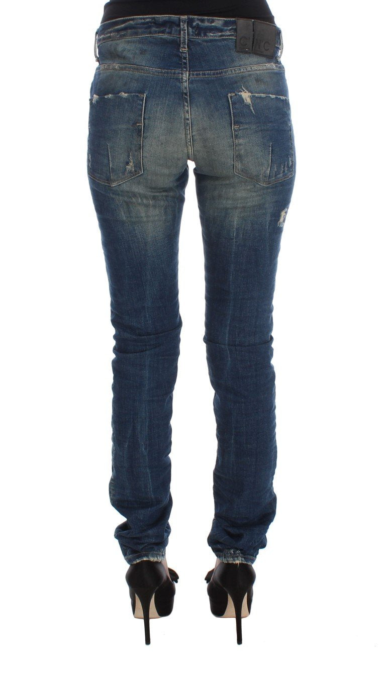 Blue Cotton Blend Straight Fit Jeans