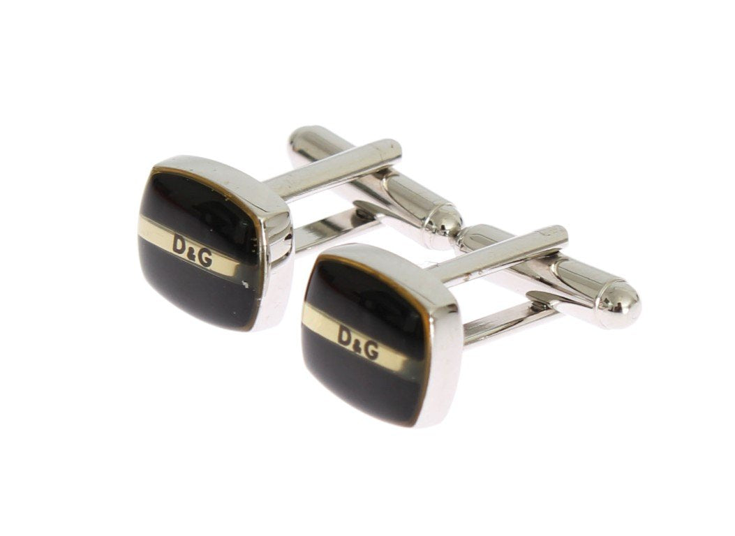 Black Silver Brass Cufflinks