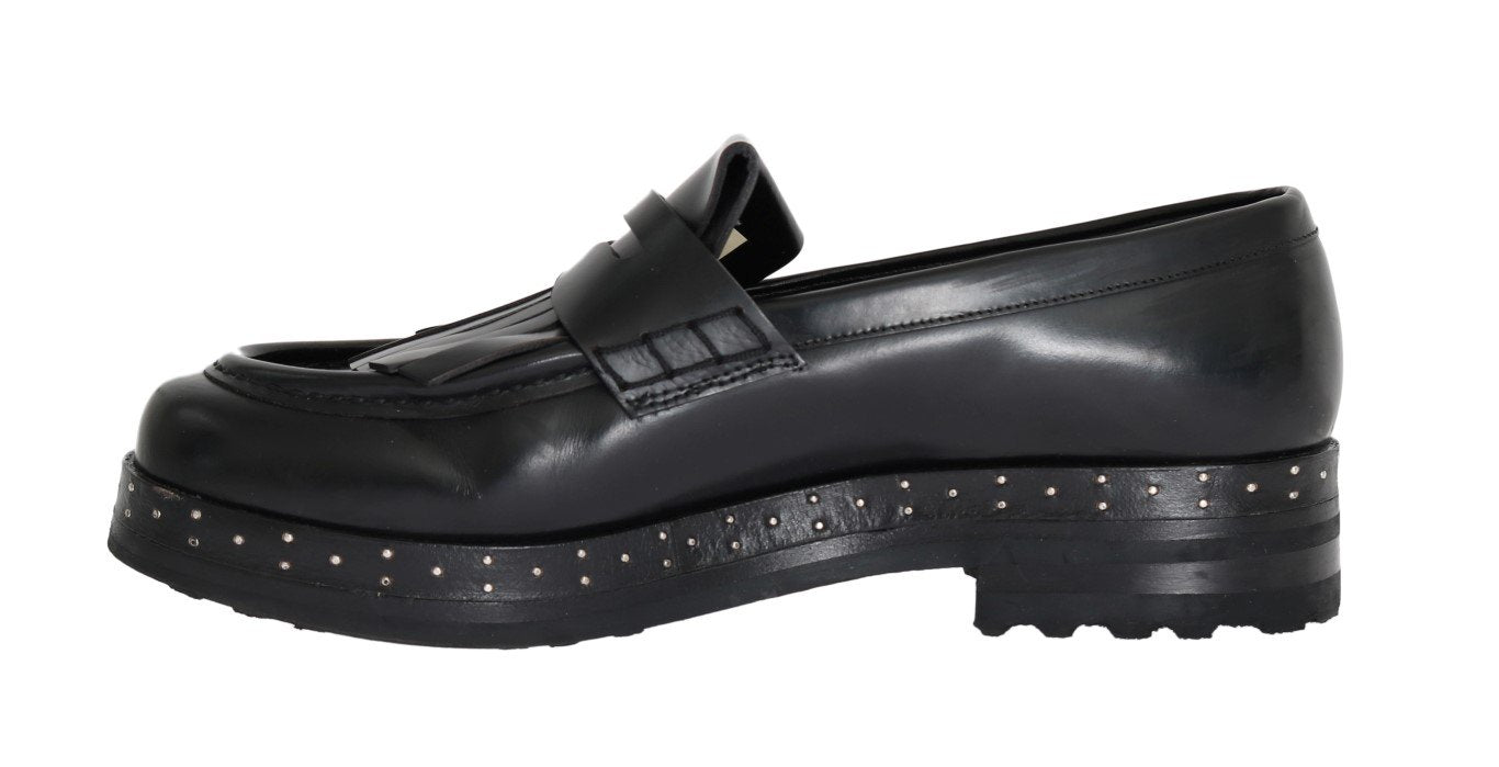 Black Leather Platform Loafers