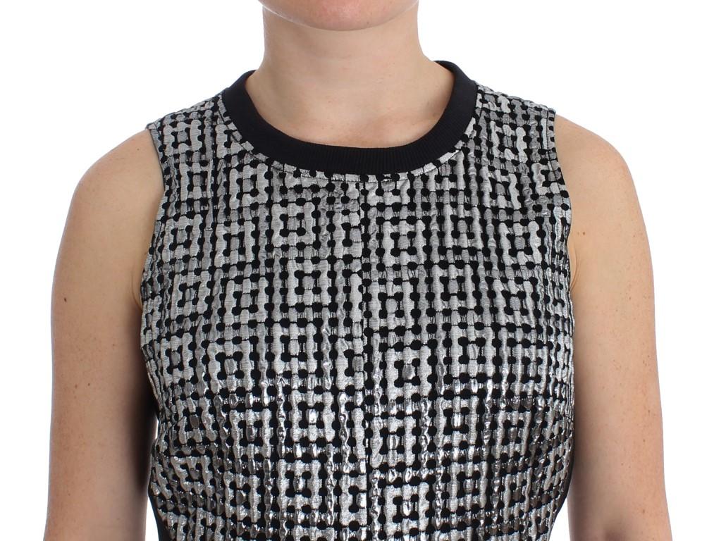 Silver Metallic Jaquard Fluted Hem Shift Dress