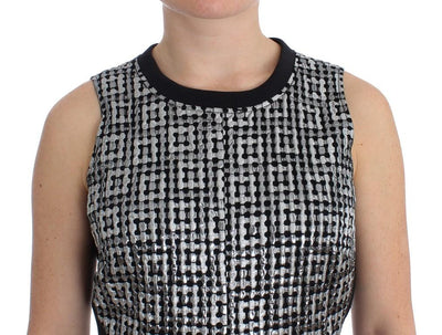 Silver Metallic Jaquard Fluted Hem Shift Dress