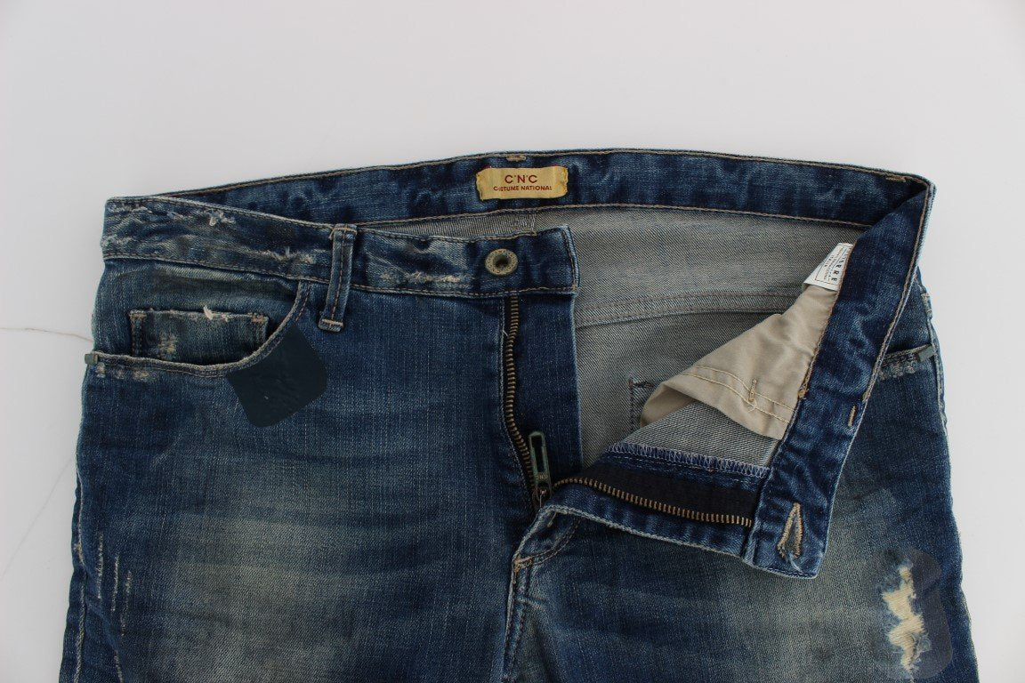 Blue Cotton Blend Straight Fit Jeans
