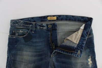 Blue Cotton Blend Straight Fit Jeans