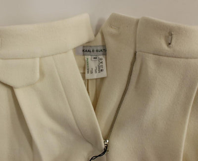 White Wool High Waist Casual Pants