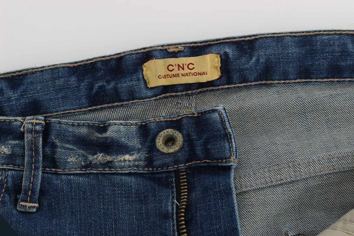Blue Cotton Blend Straight Fit Jeans