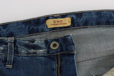 Blue Cotton Blend Straight Fit Jeans